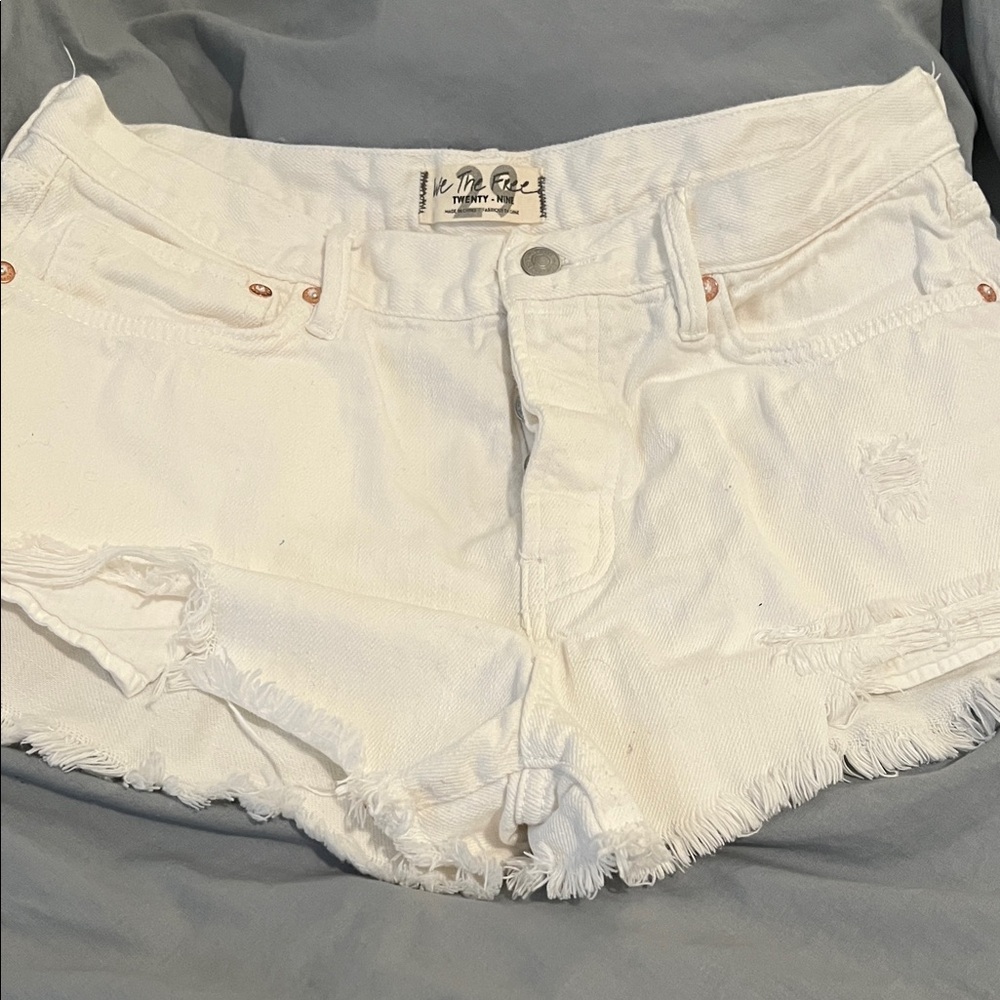 EUC We The Free White Distressed Denim Cutoff Shorts